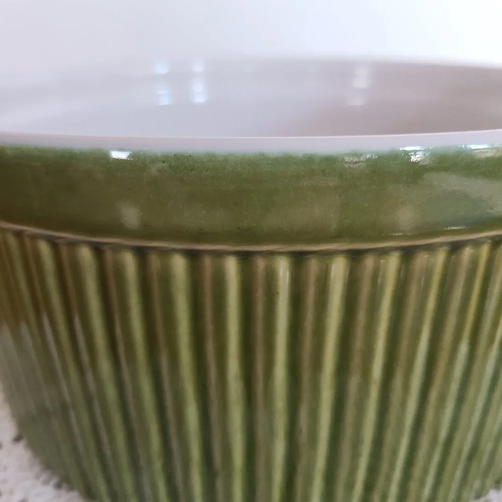 Over and Back Ceramic Soufflé Green Baking Dish Large Ramekin Made in Portugal
